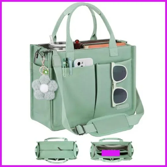 Canvas Tote Bag with Zipper Top Multiple Compartments Luggage Sleeve